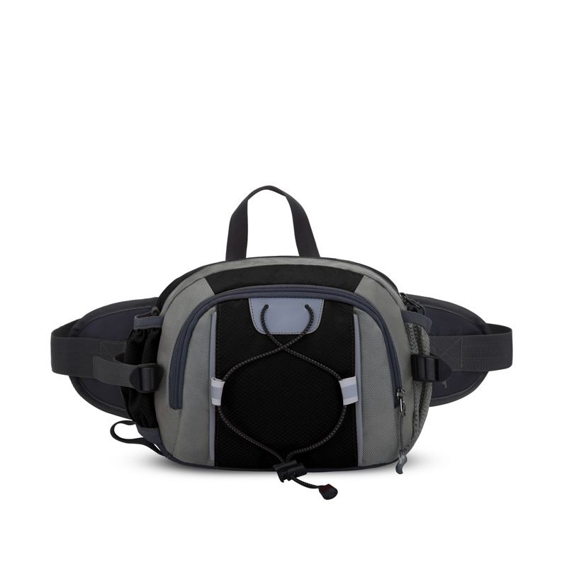 Running Waist Bag with Water Bottle Holder Reflective Strips Multi Pocket Outdoor Sports Fanny Pack - Black